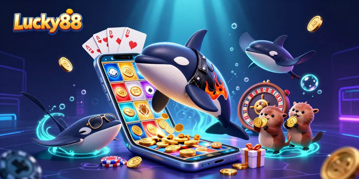 Spin your luck with Lucky88 as the orca, stingray, and otters celebrate a jackpot in style.