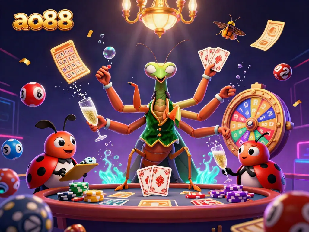 Experience thrilling gameplay with ao88 as the praying mantis and ladybug characters bring the casino to life.