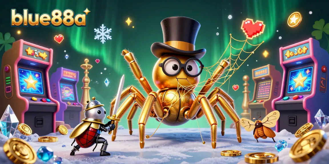 Engage in thrilling gameplay at blue88a with golden tarantula and knight amid dazzling casino elements.