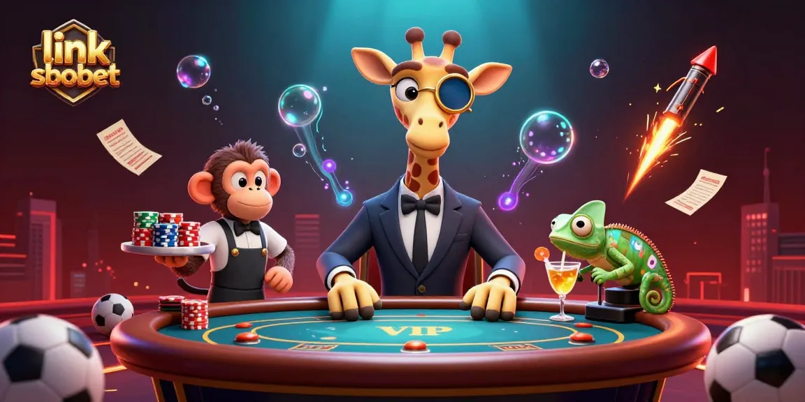 Bet on link sbobet with a vibrant 3D casino scene featuring animated high-roller characters.