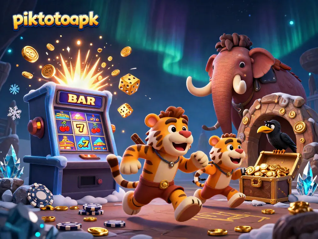 Experience the thrill of piktotoapk with a lively prehistory-themed casino scene.