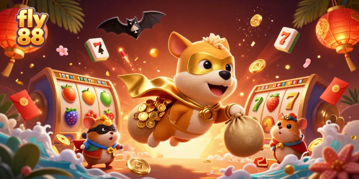 Engage with fly 88 in a vibrant scene featuring superhero characters and slot reels.