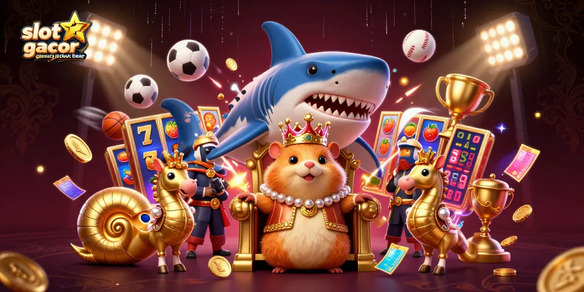 Spin to win with slot gacor games jackpot besar in this vibrant and dynamic casino scene illustration.
