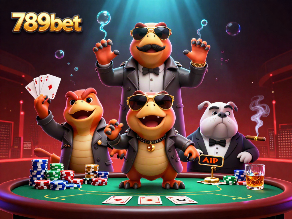 Experience the excitement of 789bet with raptors sneaking into a VIP casino lounge with poker action.