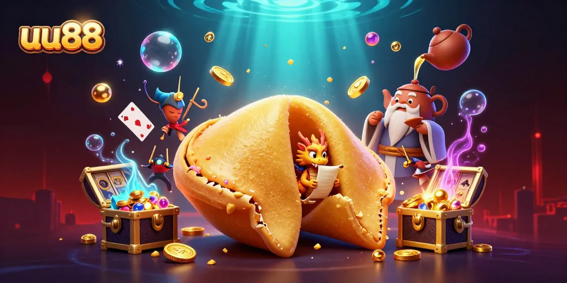 uu88 fortune cookie scene with dragon, gold coins, and casino elements for gamblers
