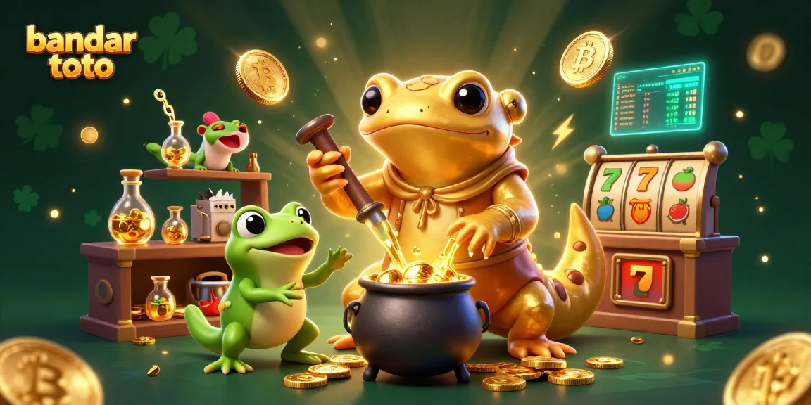 Experience excitement with bandar toto featuring vibrant gold coins, a magical alchemist, and dynamic casino symbols.