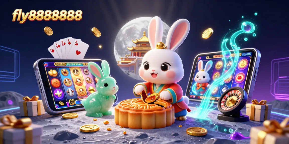 Experience thrilling wins at fly88888888 with festive moon rabbits revealing hidden poker chips.