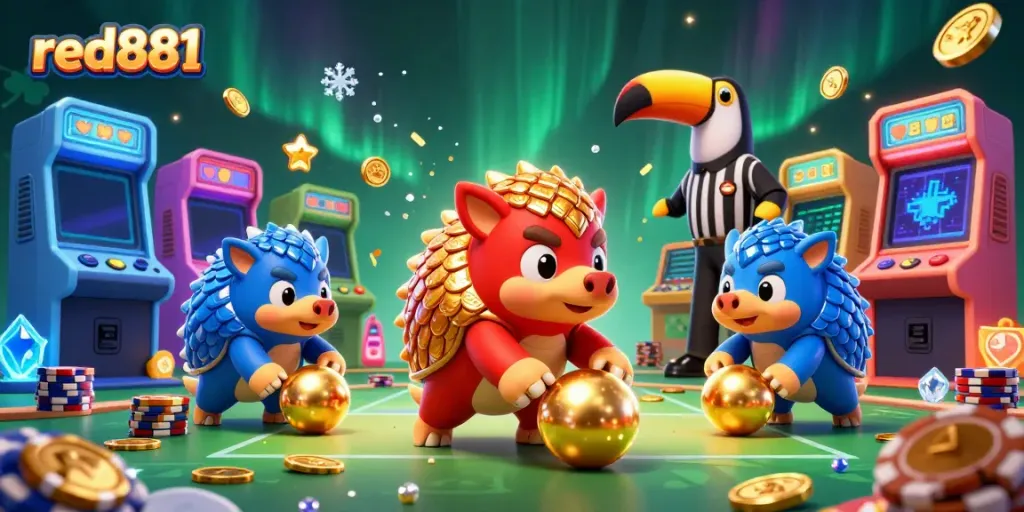 Experience dynamic gaming strategies at red881 with rival pangolins amidst vibrant casino visuals.