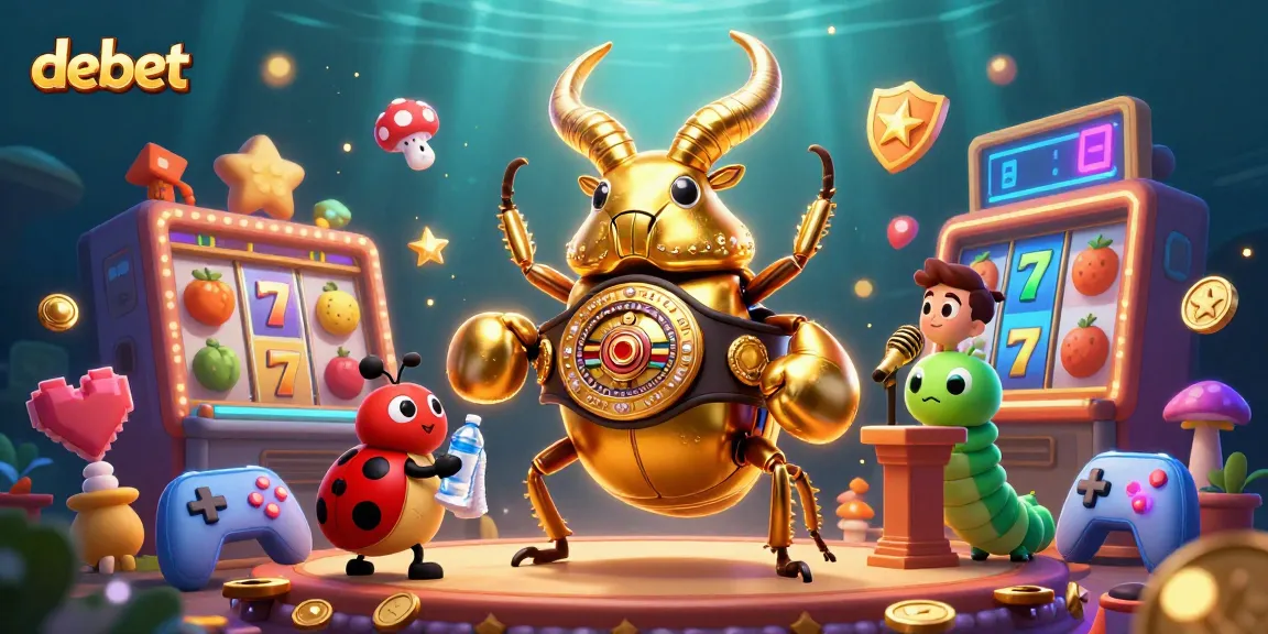 Engage with debet's exciting slot machines featuring a boxing stag beetle and vibrant game elements.