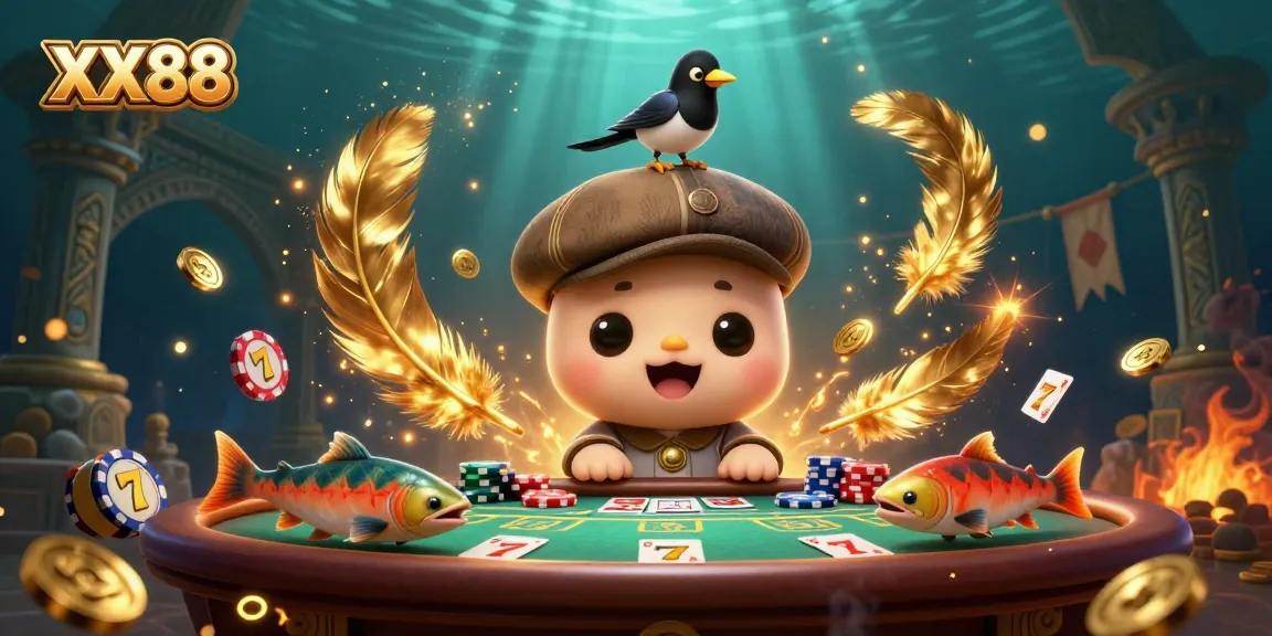 Play XX88 slots with a whimsical underwater casino scene featuring Nessie and golden treasures.