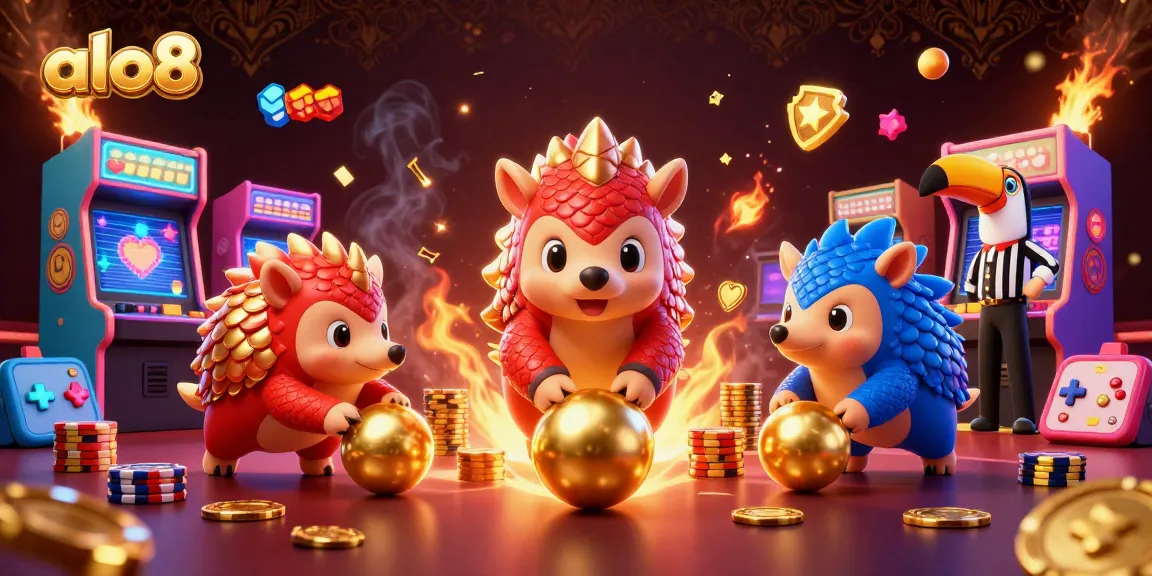 Alo8 pangolins compete in a bowling game amidst poker chips and casino themes.