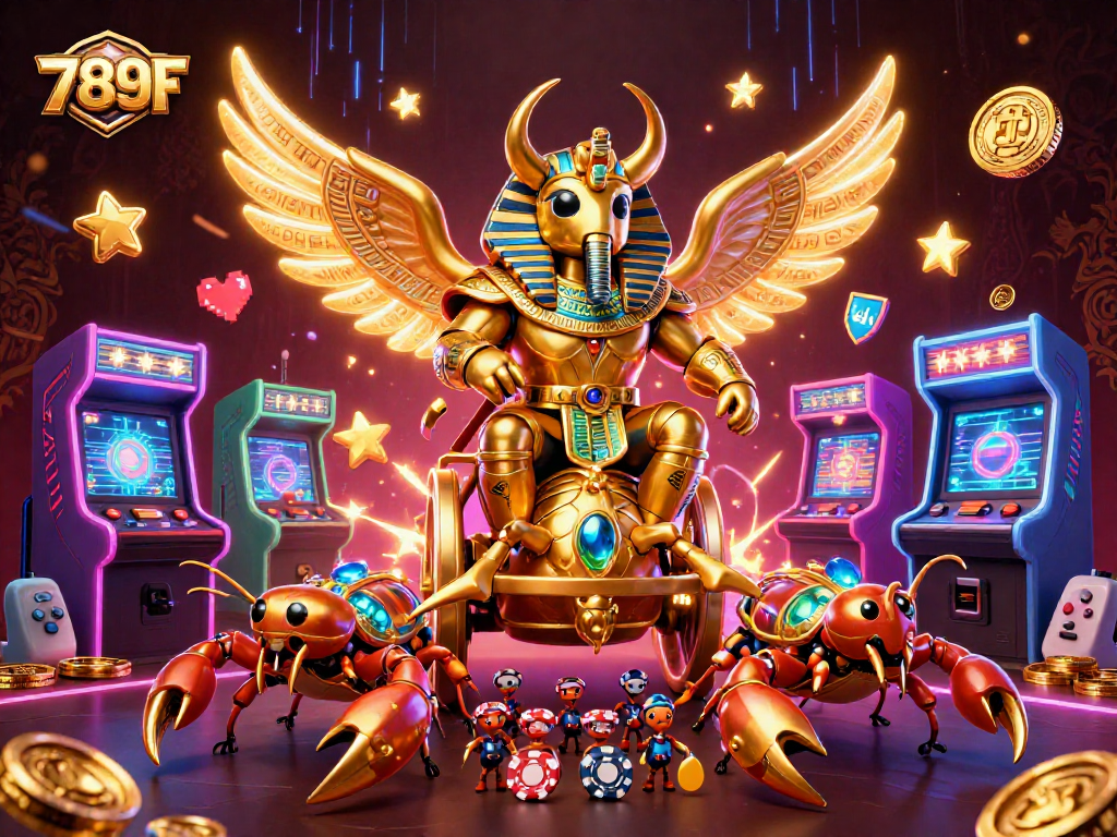 Experience thrilling gameplay at 789F with the golden scarab in a vibrant casino scene.