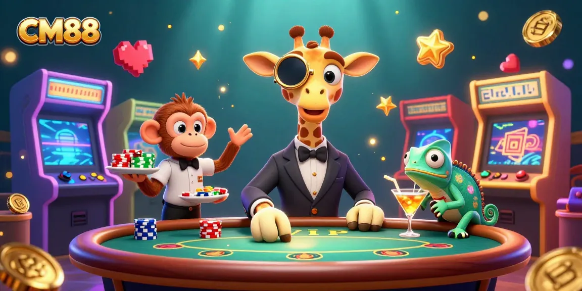 Experience thrilling gameplay at CM88 with a vibrant casino scene featuring unique characters.