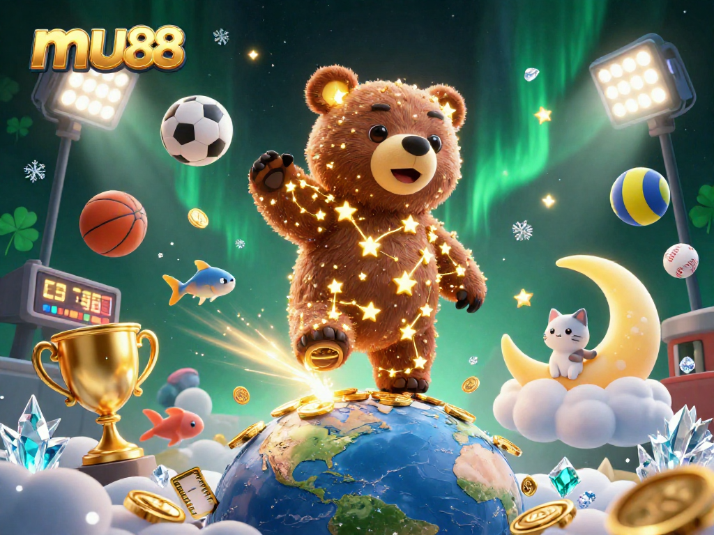 Experience the thrill of mu88 with a vibrant 3D casino scene full of dynamic sports elements.
