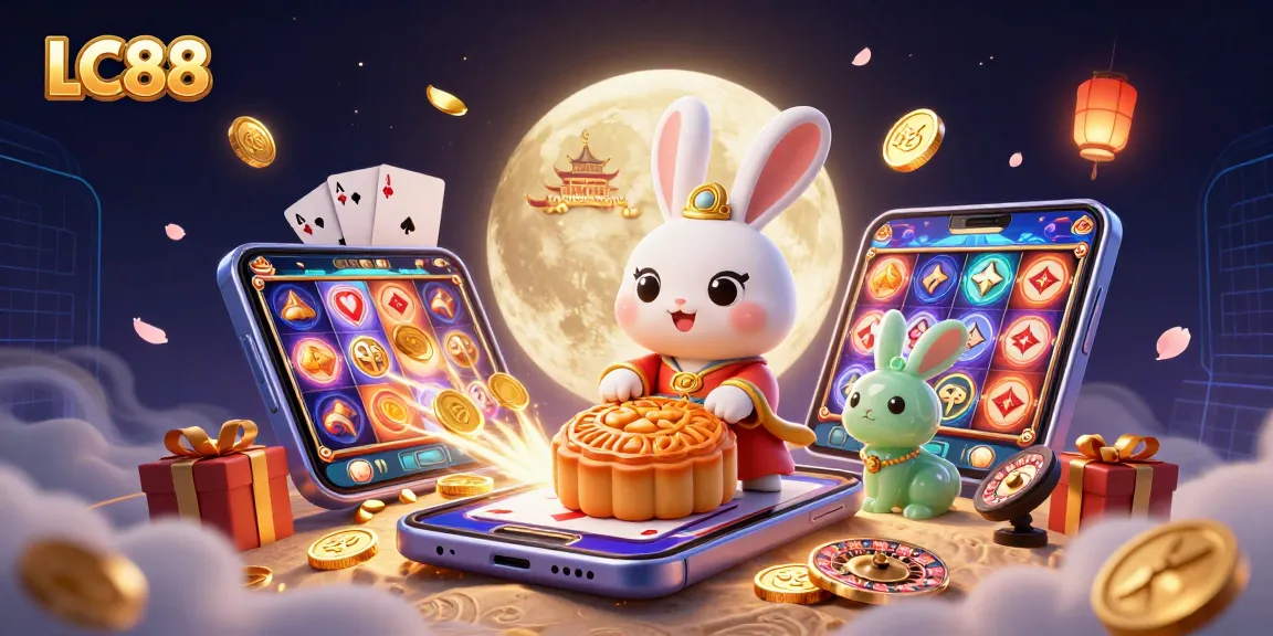 Experience thrilling gaming at LC88 with vibrant visuals of slots and poker chips bursting with excitement.