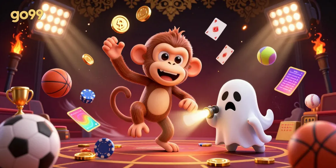 Engage with go99 as a mischievous poltergeist monkey juggles coins while a ghost-hunter puppy investigates a lively casino.