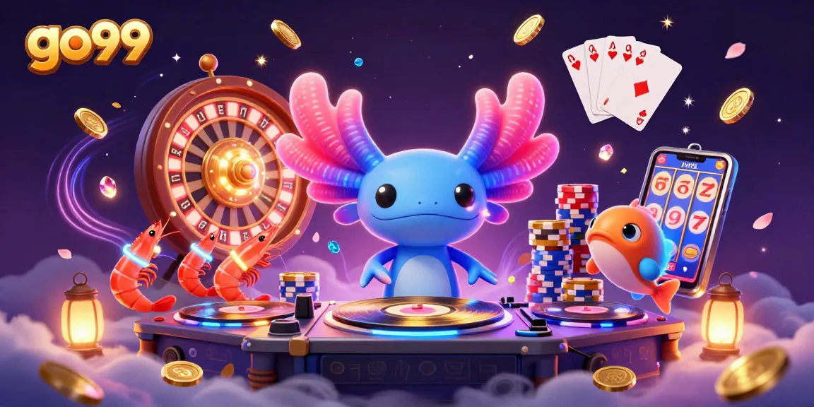 Experience vibrant gaming at go99 with a 3D neon casino scene featuring colorful characters and dynamic elements.