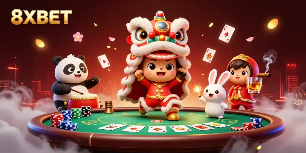 Experience vibrant celebrations at 8XBET with lively characters & exciting poker elements!