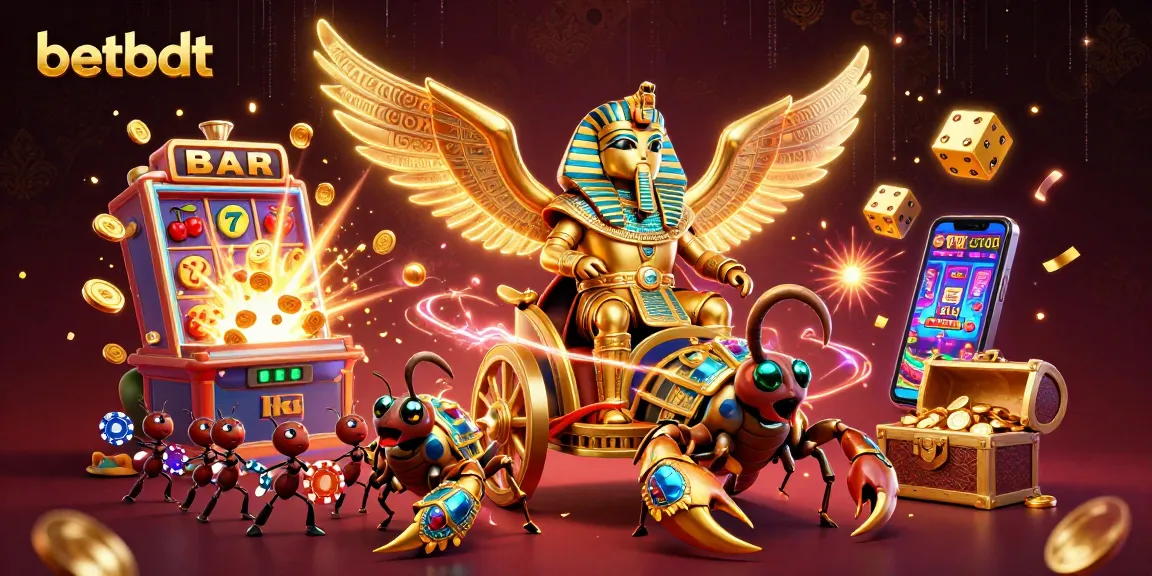 Engage in winning slots with betbdt's vibrant 3D casino art featuring a golden scarab beetle.