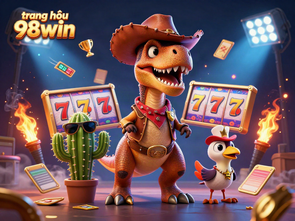 Engage with the thrilling world of trang chủ 98win as animated characters celebrate gaming winnings amid vibrant casino visuals.