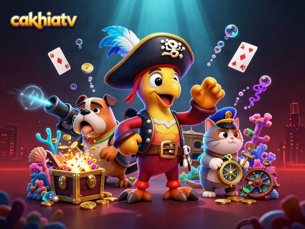 Cakhiatv delivers an engaging pirate scene filled with gold coins and dynamic game elements for online gambling enthusiasts.