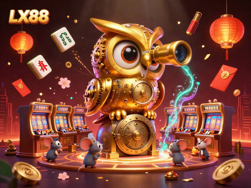 Experience winning slots with LX88 at this bustling cartoon casino scene.