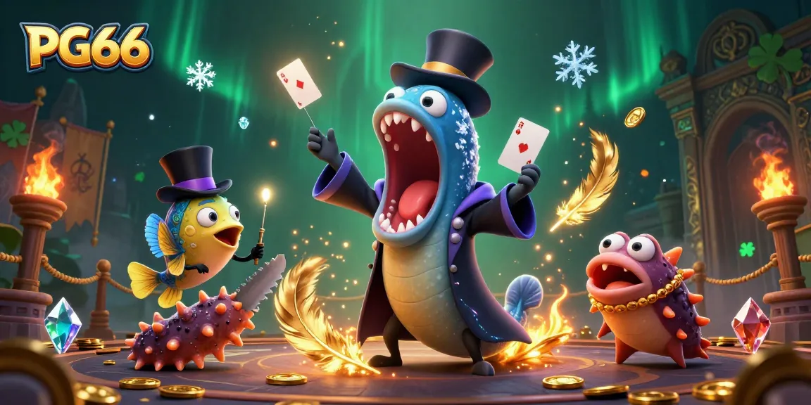 Experience the excitement of PG66 with a magical underwater casino scene featuring unique characters and vibrant elements.