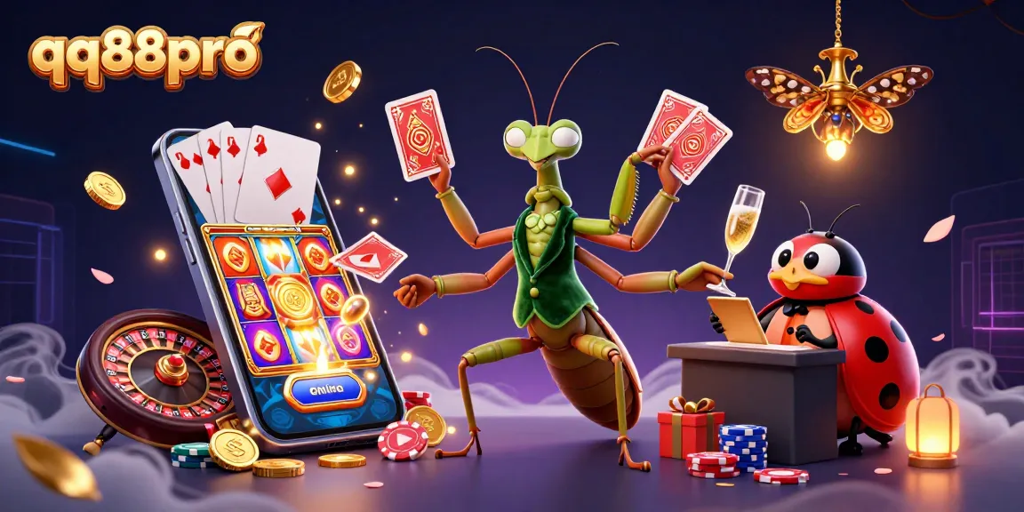 Experience thrilling gameplay with qq88pro's vibrant casino illustration showcasing dynamic card dealing and slot excitement.