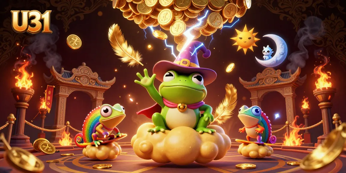 Experience thrilling gameplay on U31 with vibrant characters and golden coins in an enchanting casino atmosphere.