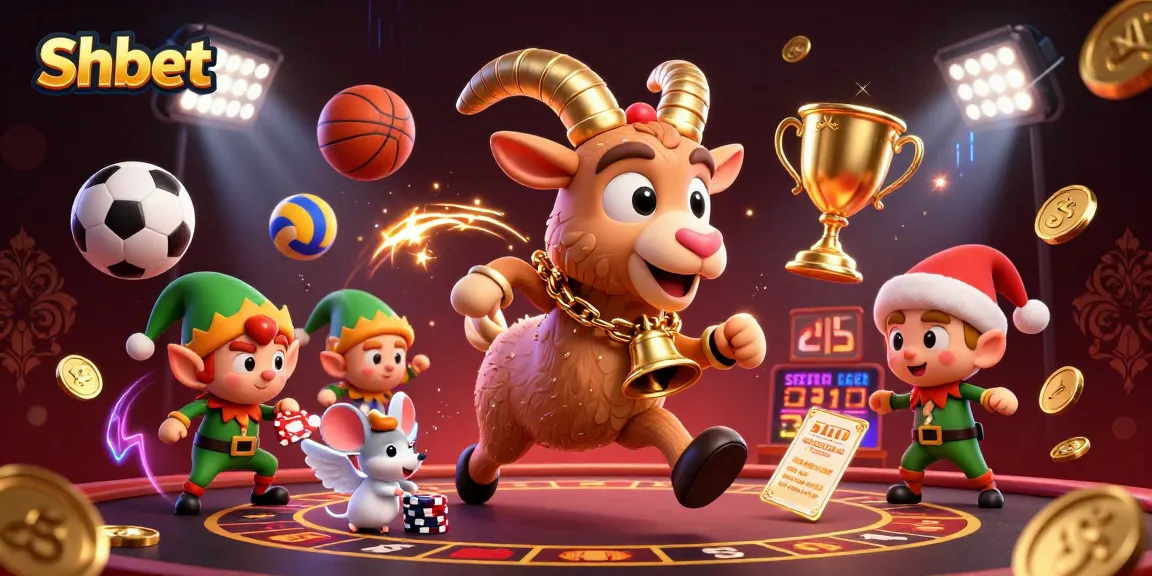 Shbet gaming action with a festive Krampus goat, an angel mouse, and gremlins stealing chips