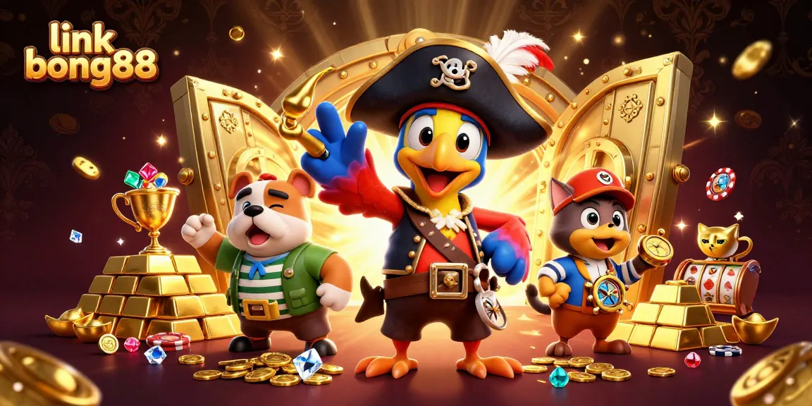 Experience the thrill of link bong88 as the pirate captain commands treasure amidst a vibrant casino scene.