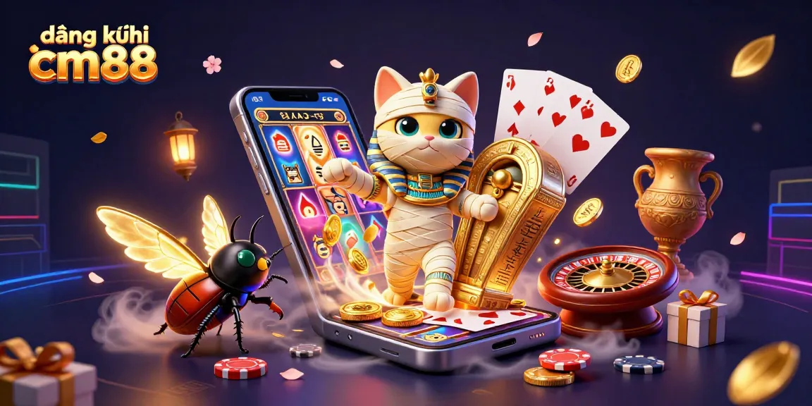 Engage in thrilling excitement with đăng ký cm88 at a vibrant pyramid casino, featuring cartoon mummy cat and more!