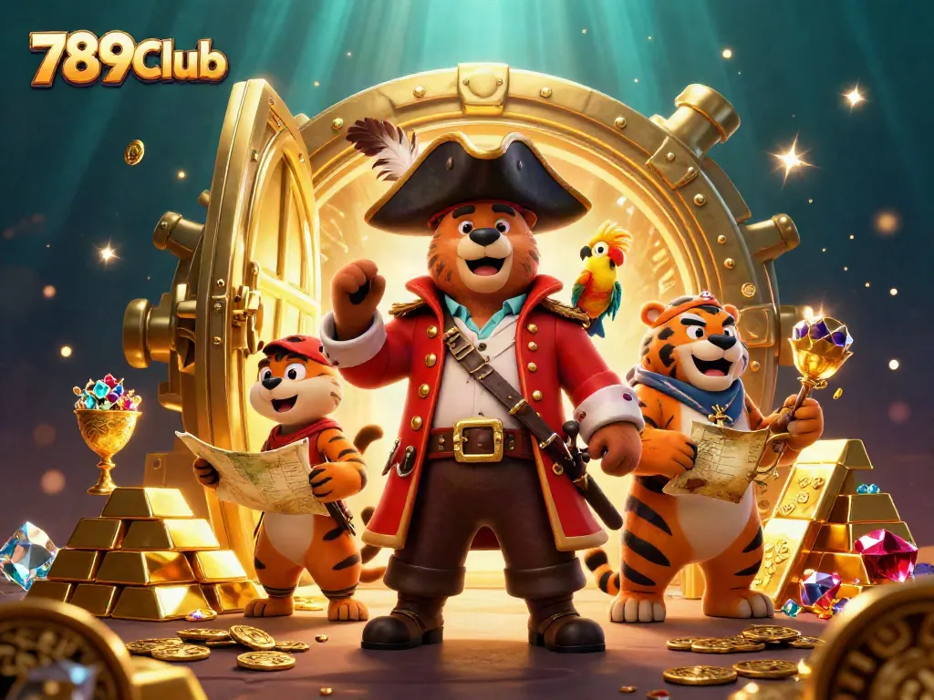 Experience thrilling play at 789Club, a dynamic pirate-themed illustration showcasing treasure and adventure.