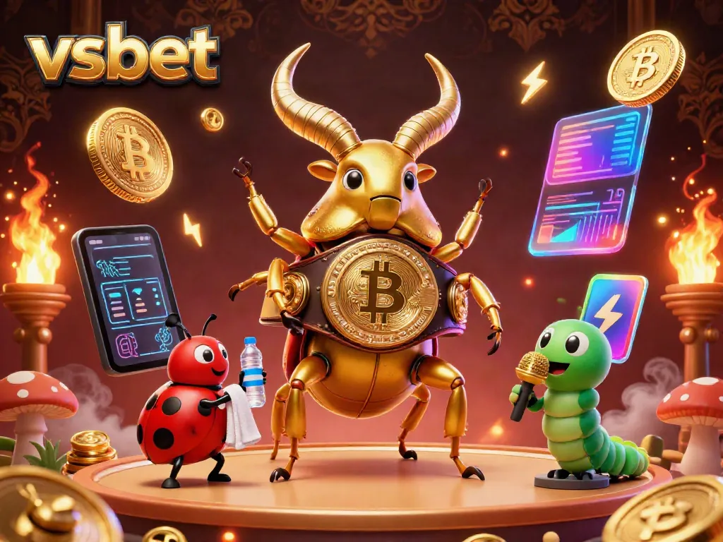 Experience the excitement at vsbet with a dynamic 3D casino illustration featuring unique characters and vibrant gaming elements.
