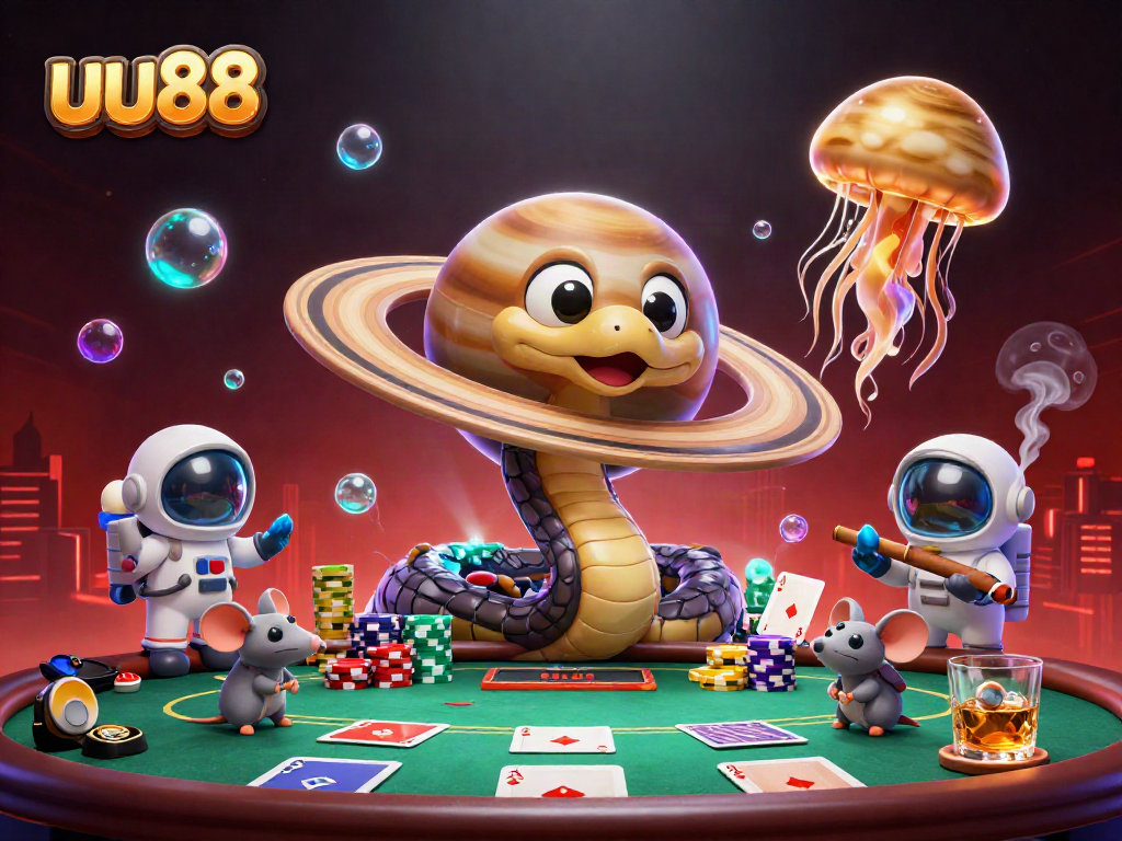 Experience uu88's exciting cosmic casino with astronauts betting and a Jupiter jellyfish dealer.
