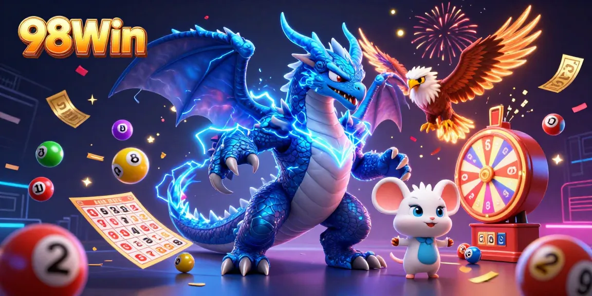 Experience top-tier excitement with 98Win’s colorful gambling fantasy featuring dynamic lottery balls and winning elements.