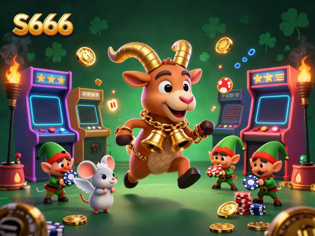 S666 offers an exciting casino experience with festive characters and colorful game elements, showcasing the digital gaming environment.