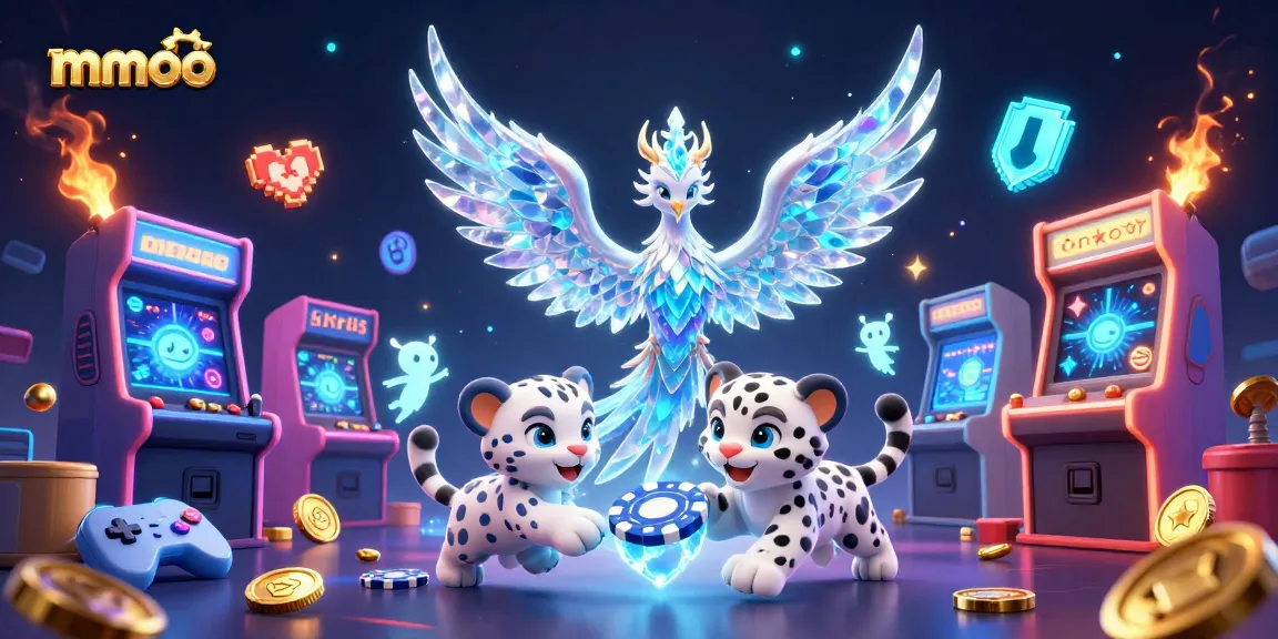 Engage in exhilarating mmoo casino gaming with an ice phoenix and glowing sprites.
