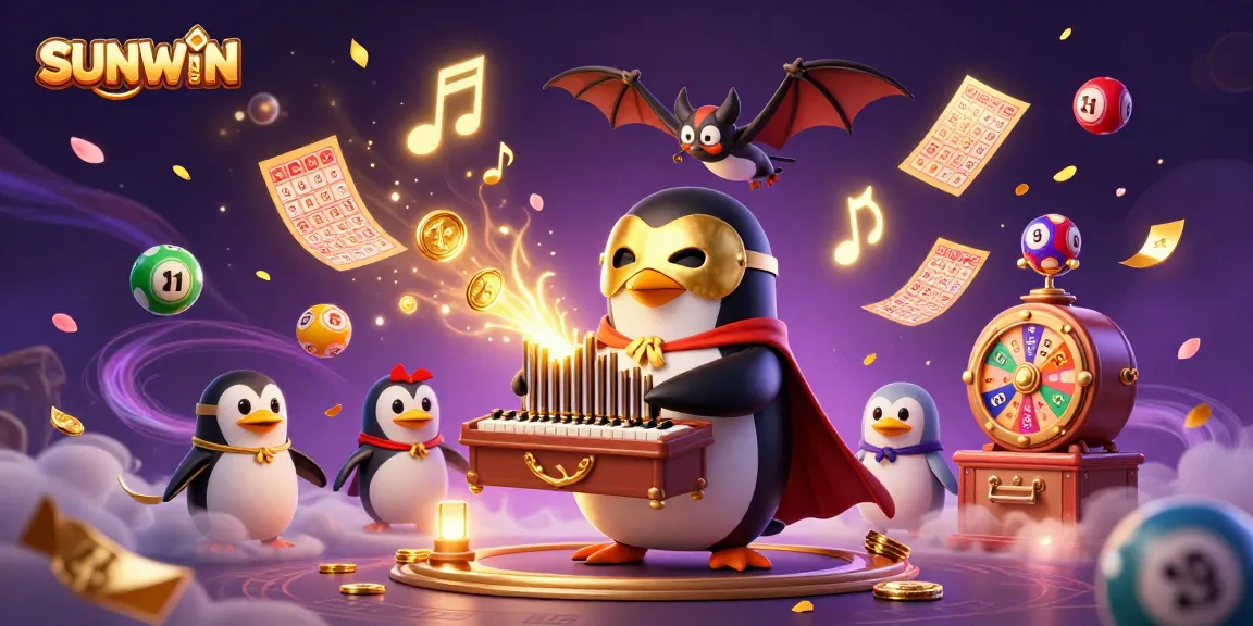 SUNWIN offers an exciting gambling atmosphere with a penguin organist and golden coin action