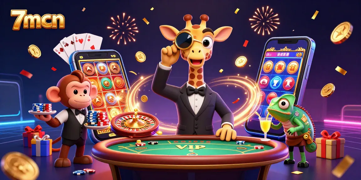 7mcn delivers exhilarating gameplay with a high-roller giraffe at a VIP poker table.
