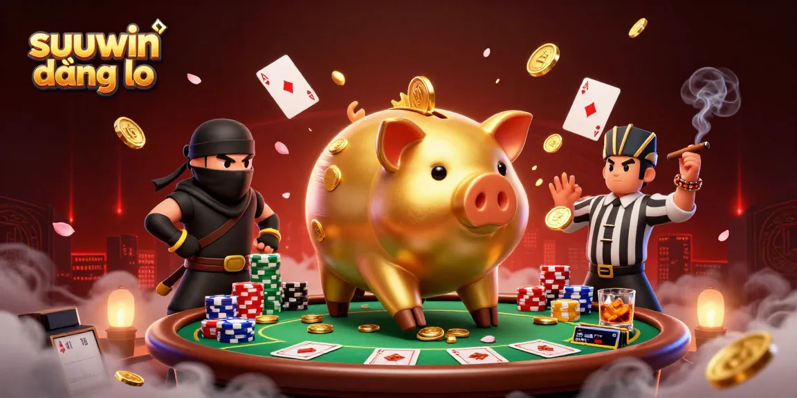 Join the fun with suuwin đăng nhập, a dynamic illustration showcasing winning moments at a lively poker table.
