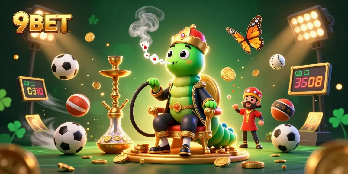 Engage in thrilling betting action with 9BET's vibrant casino scene featuring poker symbols and dynamic sports elements.