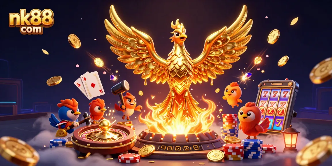 Experience winning moments at nk88 com with a dynamic casino scene featuring golden phoenix and games.
