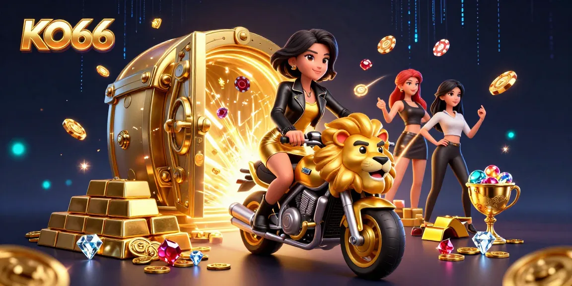 Win big with KO66 at an exciting casino adventure featuring vibrant characters and gold treasures.