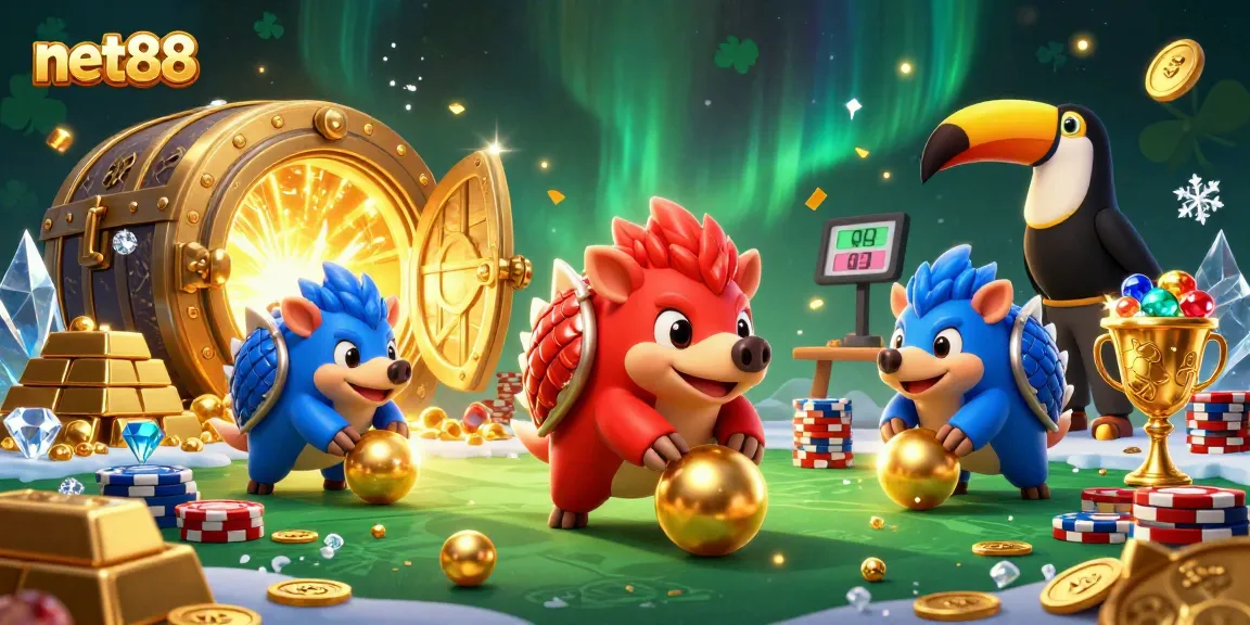 Engage in thrilling gameplay with net88 as rival pangolins bowl through poker stacks in a vibrant casino.