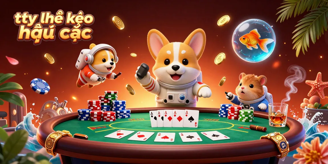 Engage with tỷ lệ kèo nhà cái in a dynamic casino scene featuring a floating corgi and immersive gaming elements.