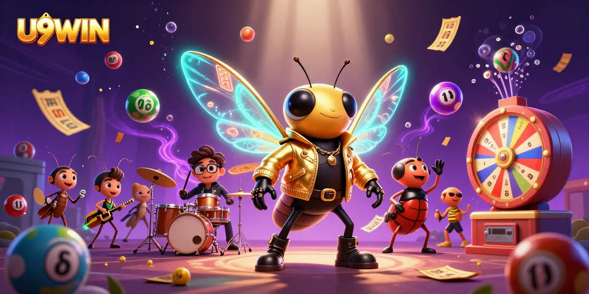 Experience winning fun with U9WIN's vibrant cartoon casino-themed illustration featuring lively creatures.