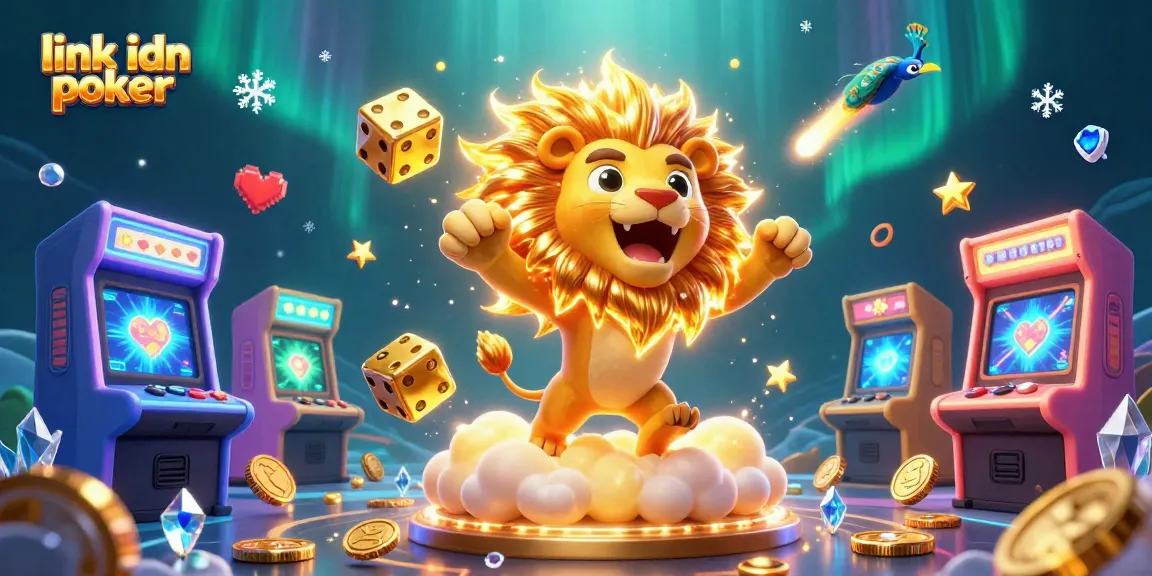 Link idn poker yang menarik dengan karakter kartun, dadu emas, dan elemen permainan kasino dinamis.