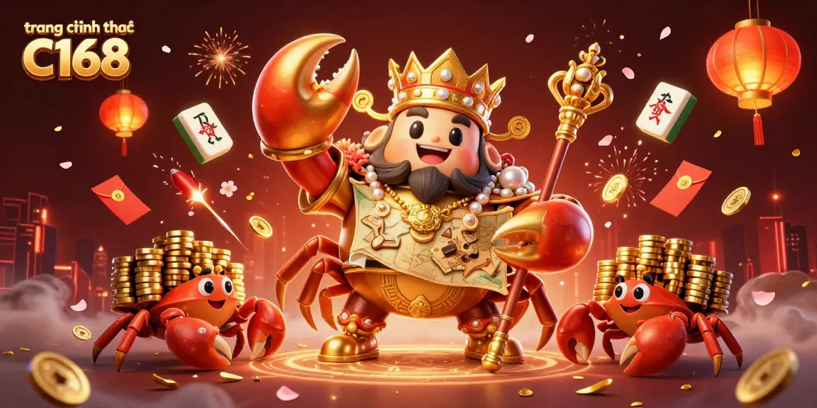 Experience the excitement at trang chính thức C168 with a vibrant emperor crab scene filled with lucky symbols and casino elements.