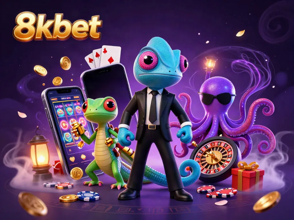 Experience thrilling games with 8kbet, featuring vibrant characters and exciting casino elements.